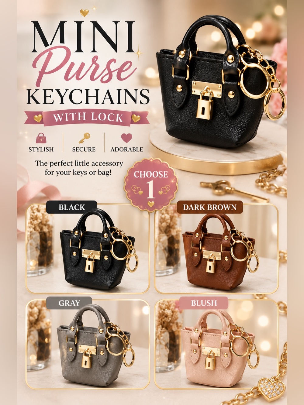 Mini Purse Keychain with Lock - Choise 1